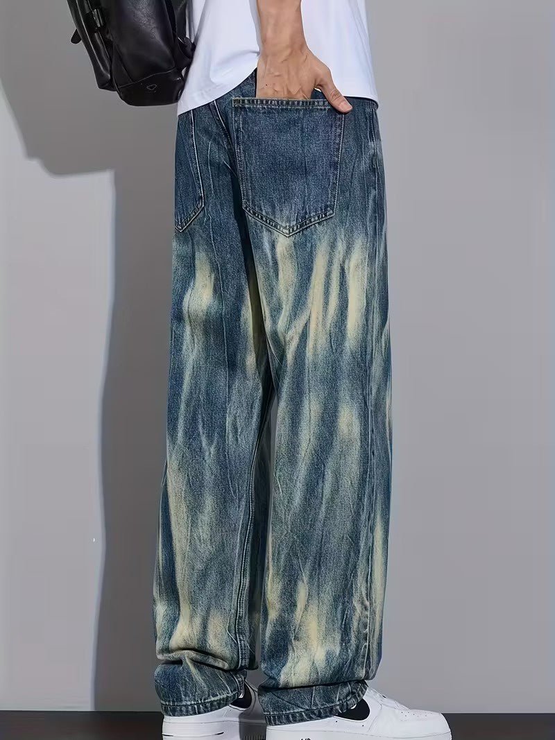 Men’s Wide Leg Pants with Vertical Streak Pattern