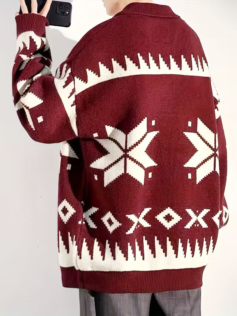 Men’s Zip-Front Cardigan with Geometric Pattern