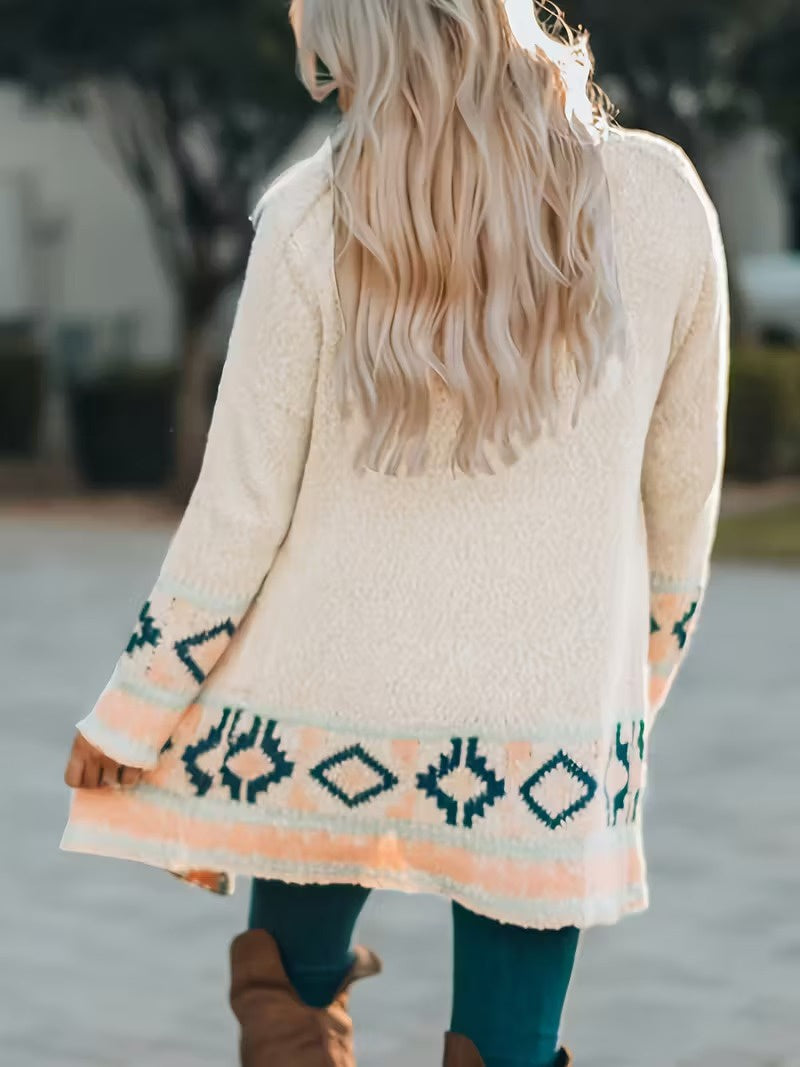 Women's Open-Front Cardigan with Geometric Pattern