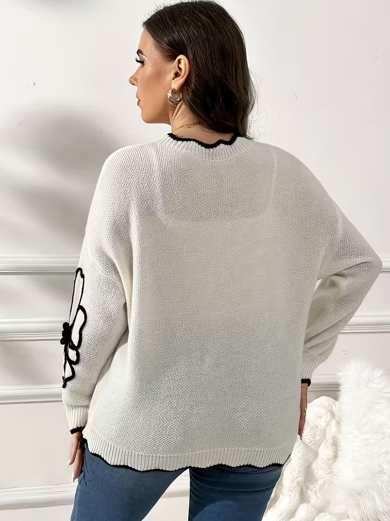 Women's V-Neck Cardigan with Floral Decorations