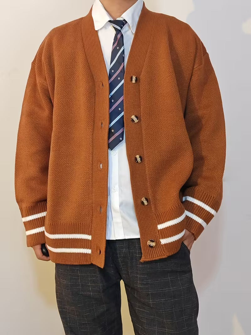 Men’s V-Neck Cardigan with Stripes