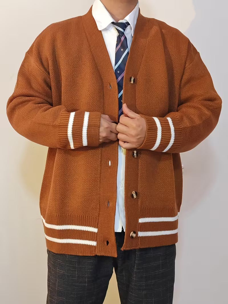 Men’s V-Neck Cardigan with Stripes