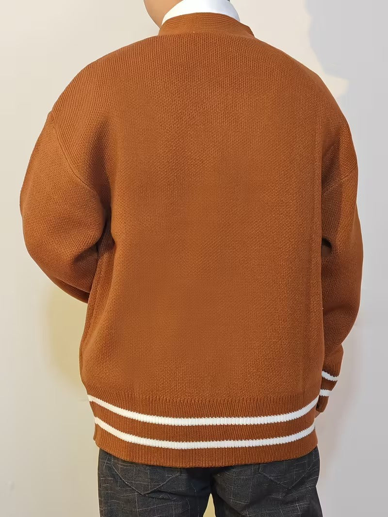 Men’s V-Neck Cardigan with Stripes