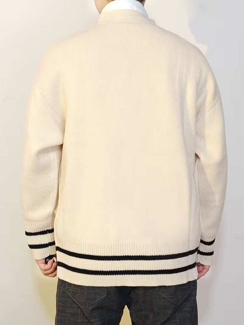 Men’s V-Neck Cardigan with Stripes
