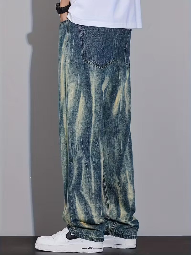 Men’s Wide Leg Pants with Vertical Streak Pattern