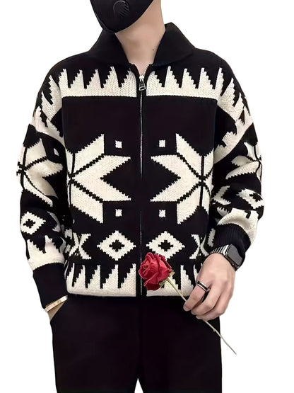 Men’s Zip-Front Cardigan with Geometric Pattern