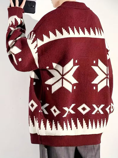 Men’s Zip-Front Cardigan with Geometric Pattern