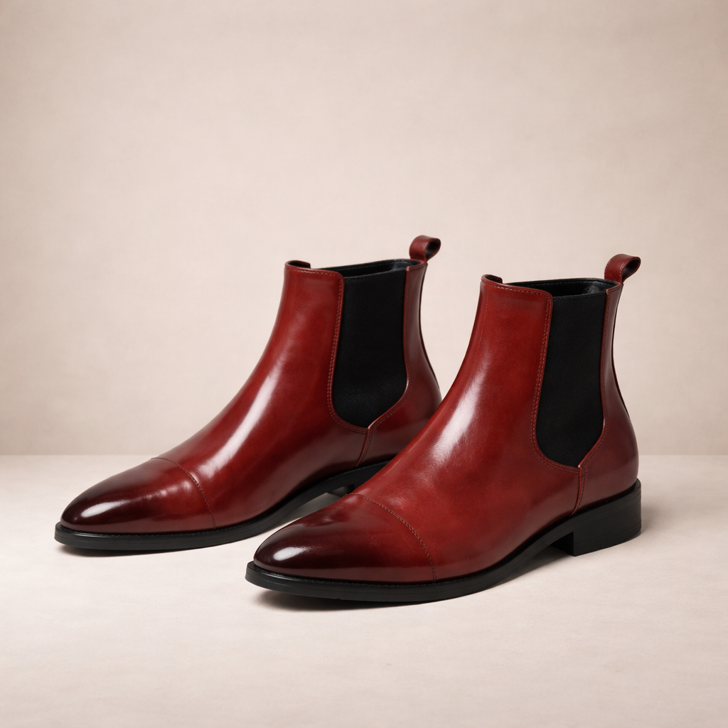Men’s Leather Chelsea Boots with Elastic Side Panels