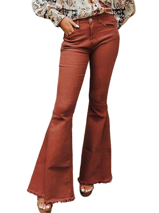 Women's Flared Pants with Frayed Hem