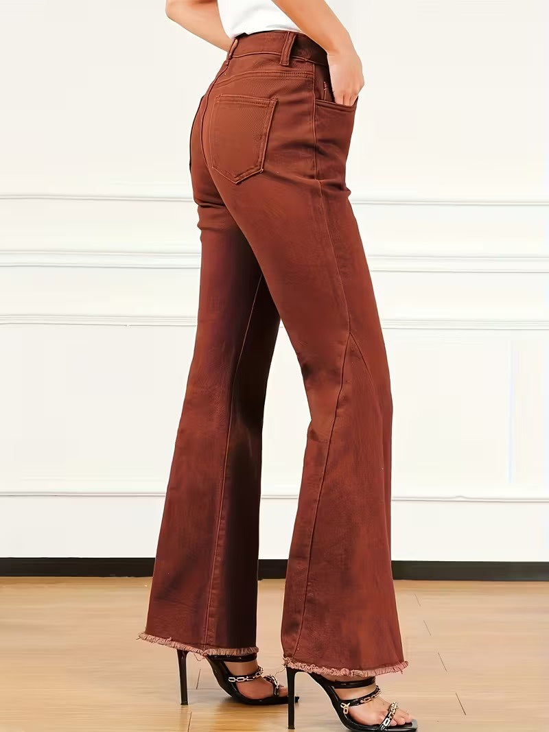 Women's Flared Pants with Frayed Hem