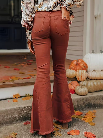 Women's Flared Pants with Frayed Hem