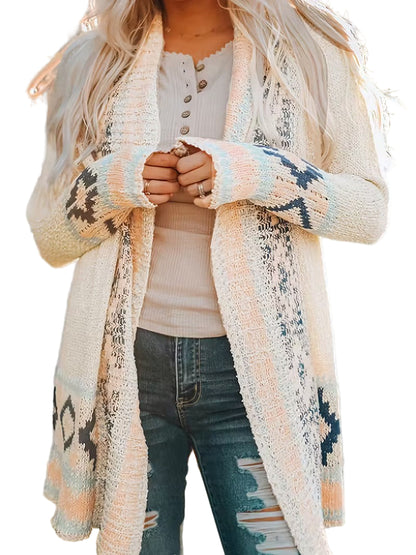 Women's Open-Front Cardigan with Geometric Pattern